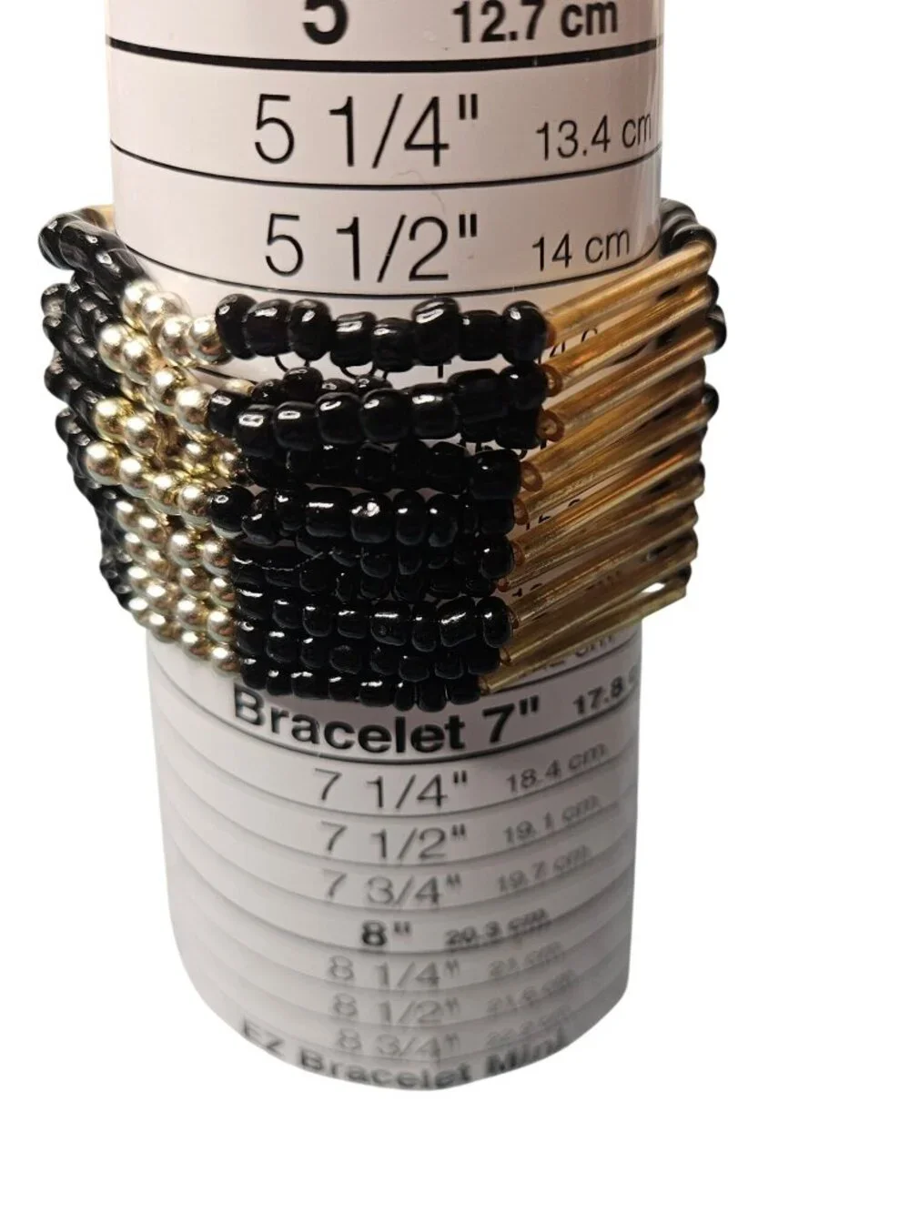 Black Glass Seed Bead Stretchy Bracelet Silvertone 6.75 inches Unstretched